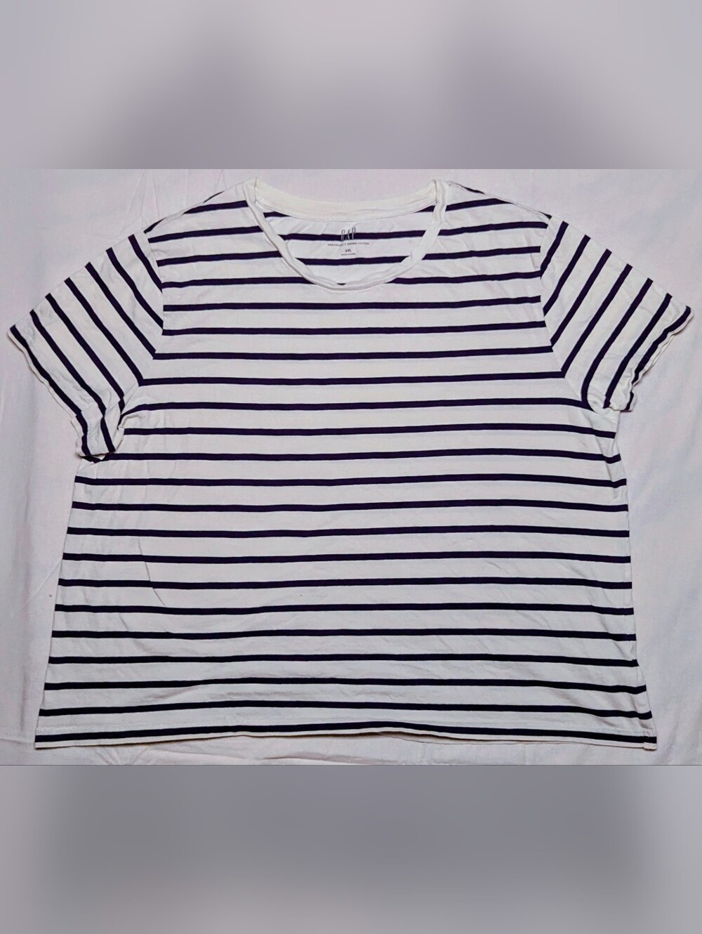 Striped Crew Neck Tee (Extremely Light) Cream with (Extremely Dark) Navy Stripes